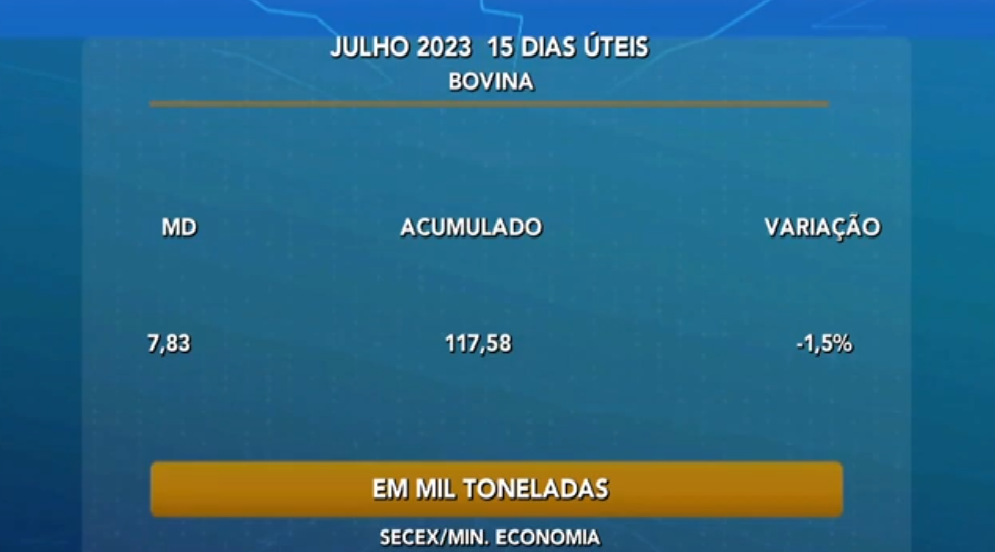 Brasil exportou 7,83 mil toneladas de carne bovina 