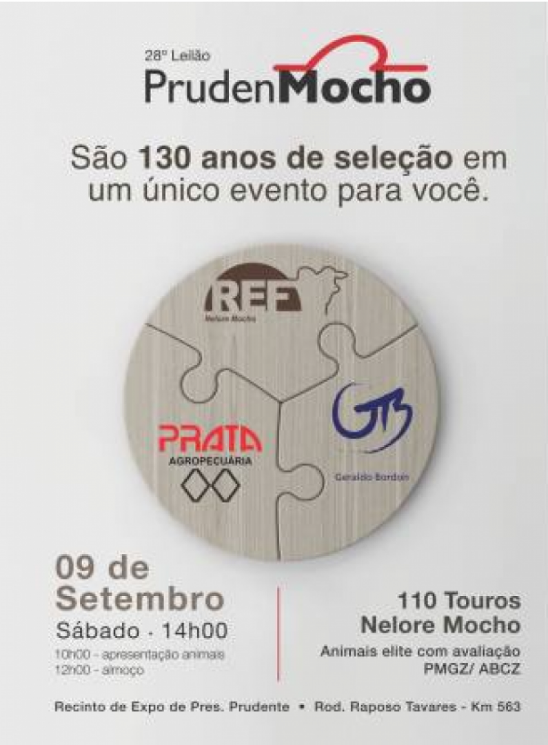 28° Leilão Pruden Mocho 09/09 às 14h no Canal do Boi