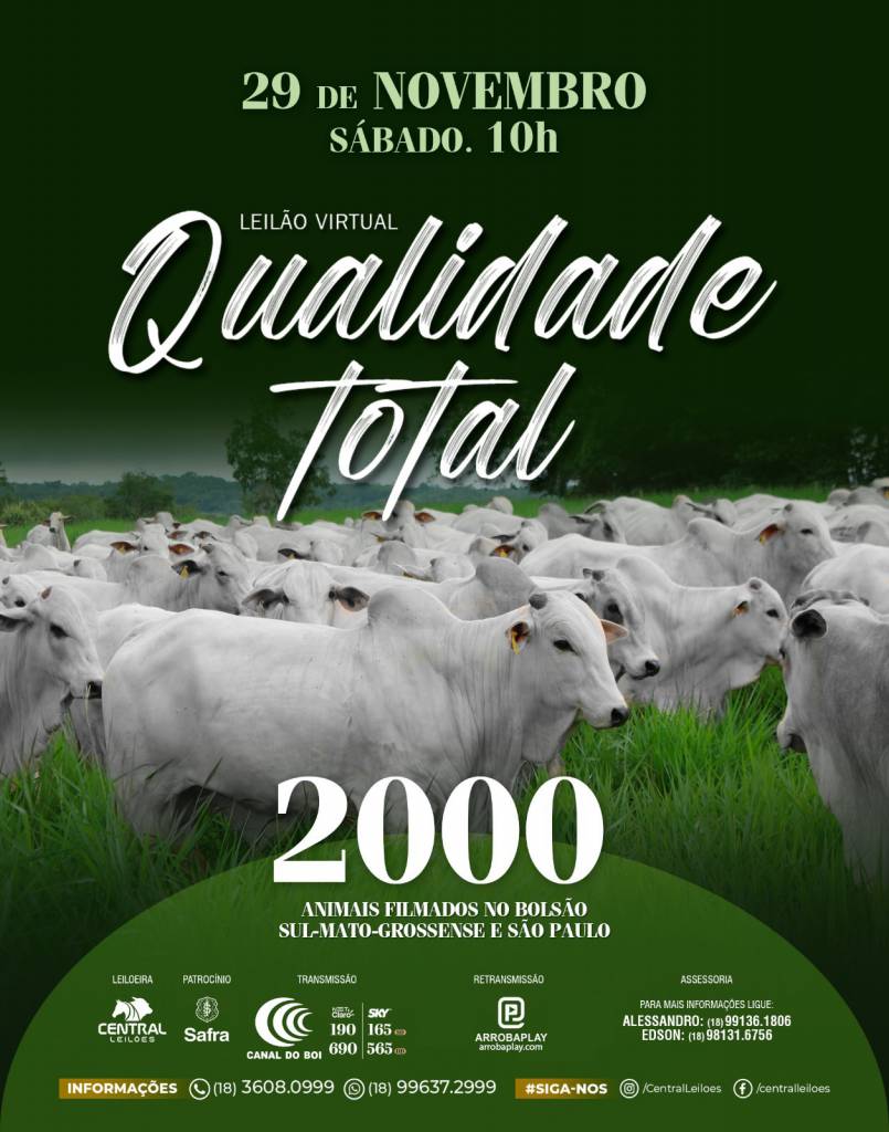 Leilão Virtual Qualidade Total hoje às 10h no Canal do Boi 