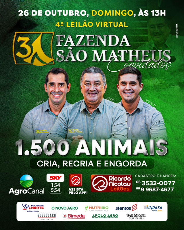 4º Leilão Virtual Fazenda São Matheus e Convidados hoje no Agro Canal
