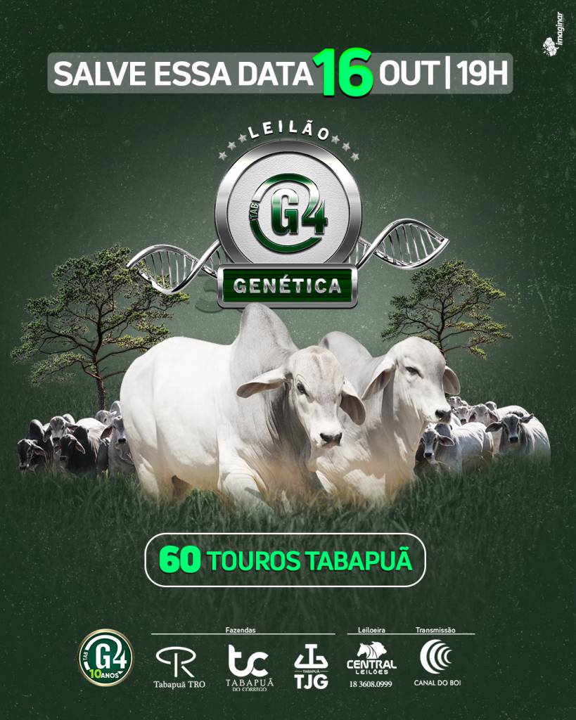 Leilão Genética TAB G4 hoje às 19h no Canal do Boi 