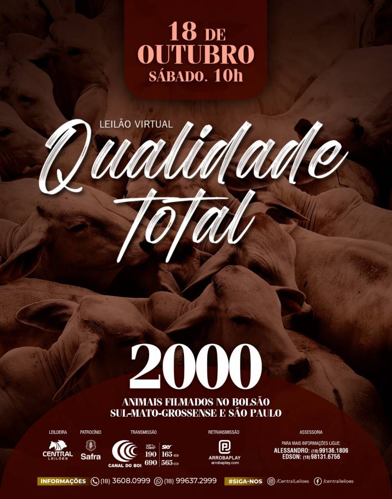Leilão Virtual Qualidade Total hoje às 10h no Canal do Boi 