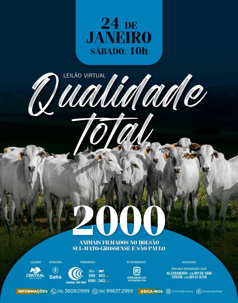 Leilão Qualidade Total oferta 2.000 animais neste sábado no Canal do Boi
