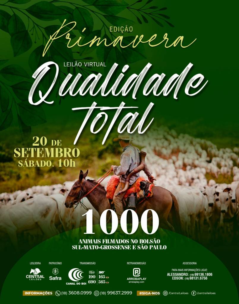 Leilão Virtual Qualidade Total hoje às 10h no Canal do Boi 