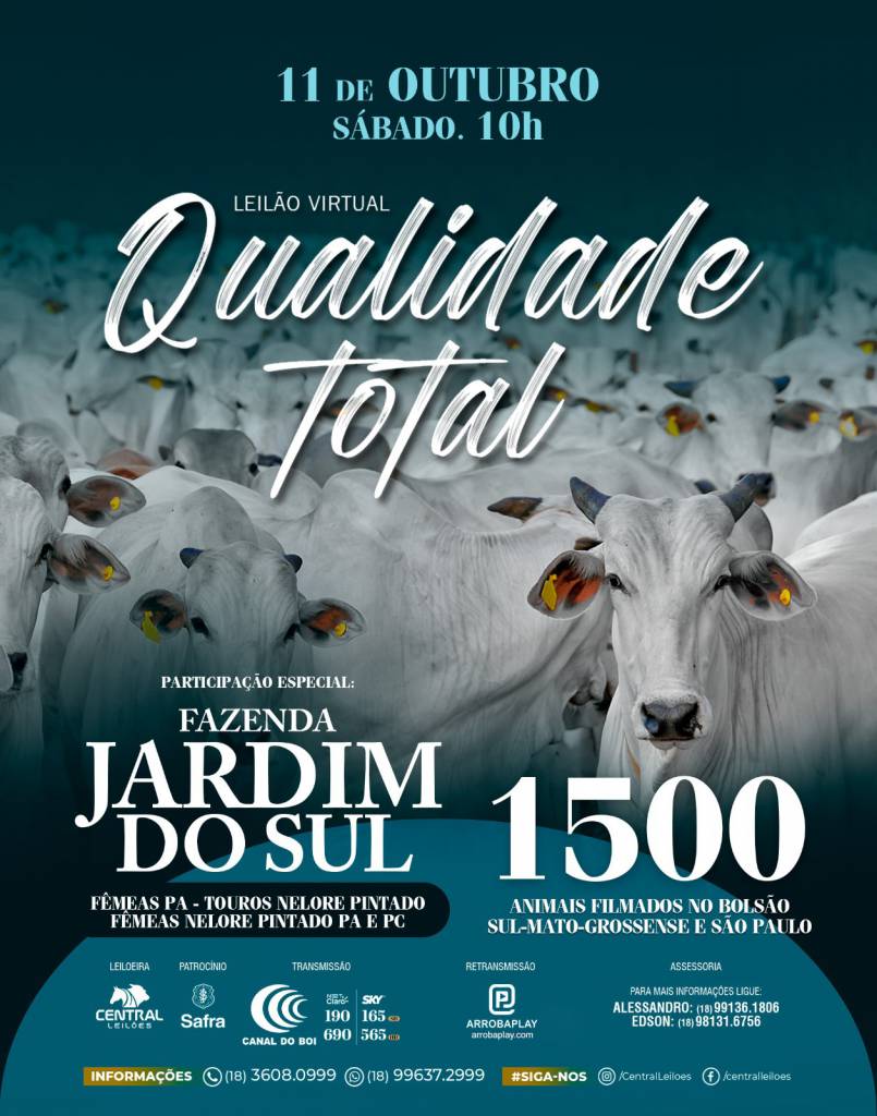 Leilão Virtual Qualidade Total hoje às 10h no Canal do Boi 
