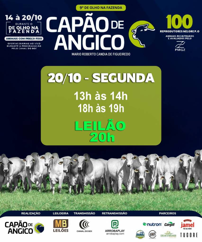 Leilão Capão do Angico hoje às 20h no Canal do Boi