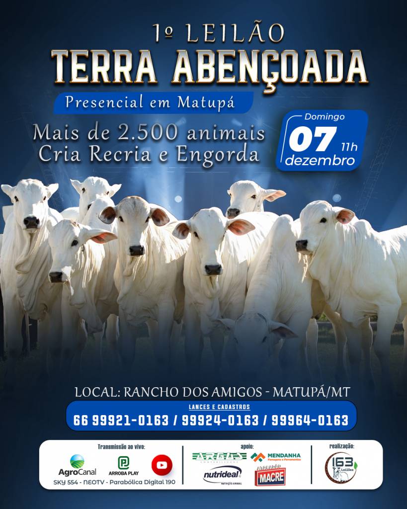 1º Leilão Terra Abençoada hoje às 12h no Agro Canal