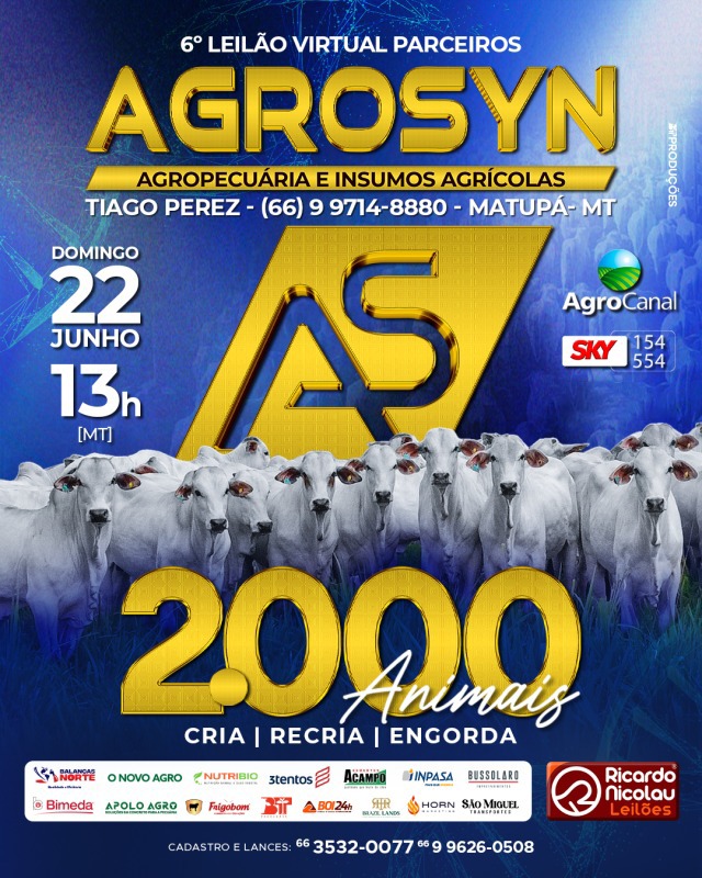 6º Leilão Virtual Parceiros Agrosyn hoje no Agro Canal