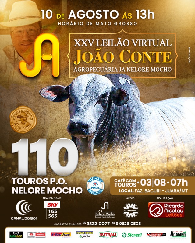 25º Leilão Agropecuária JA Nelore Mocho hoje no Canal do Boi