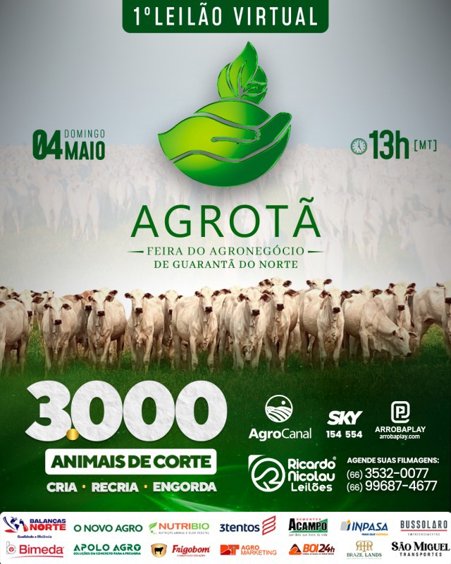 1º Leilão Virtual Agrotã hoje no Agro Canal