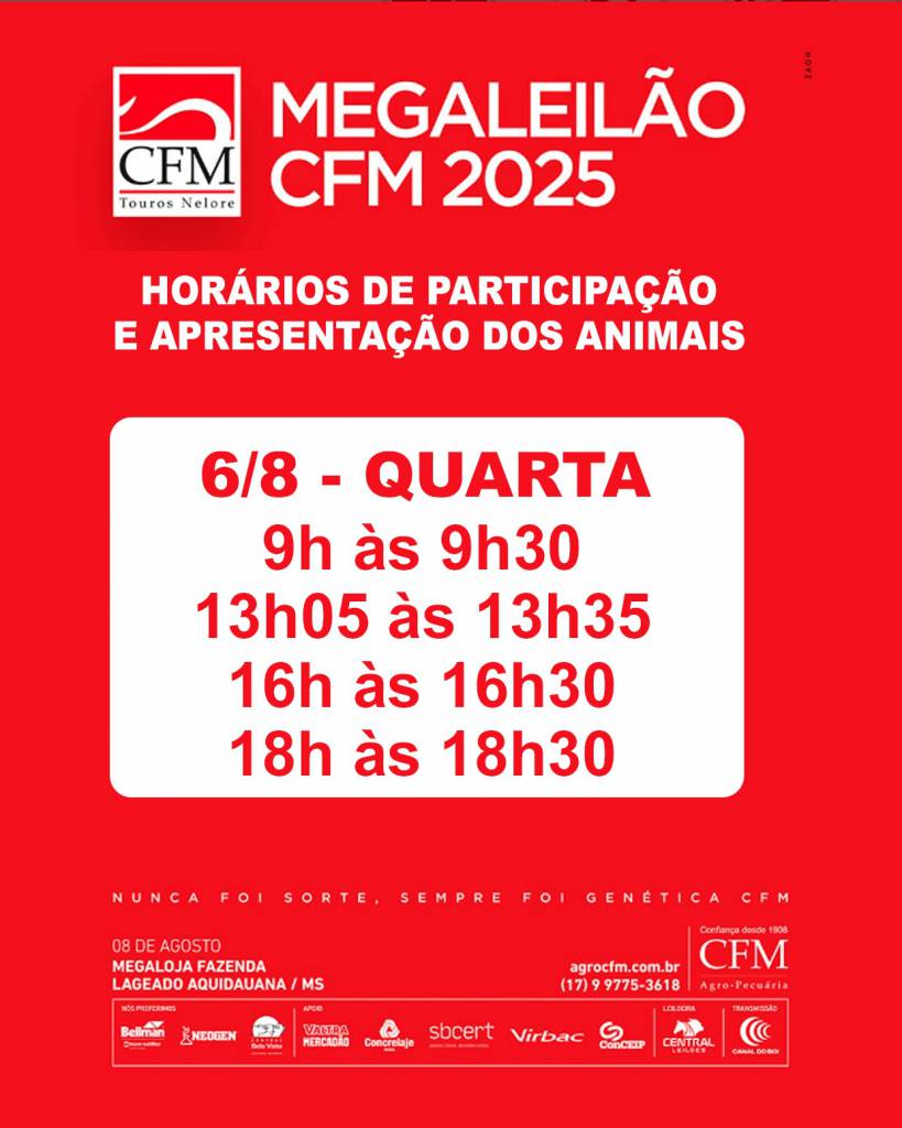 Megaleilão CFM 2025 hoje às 9h no Canal do Boi