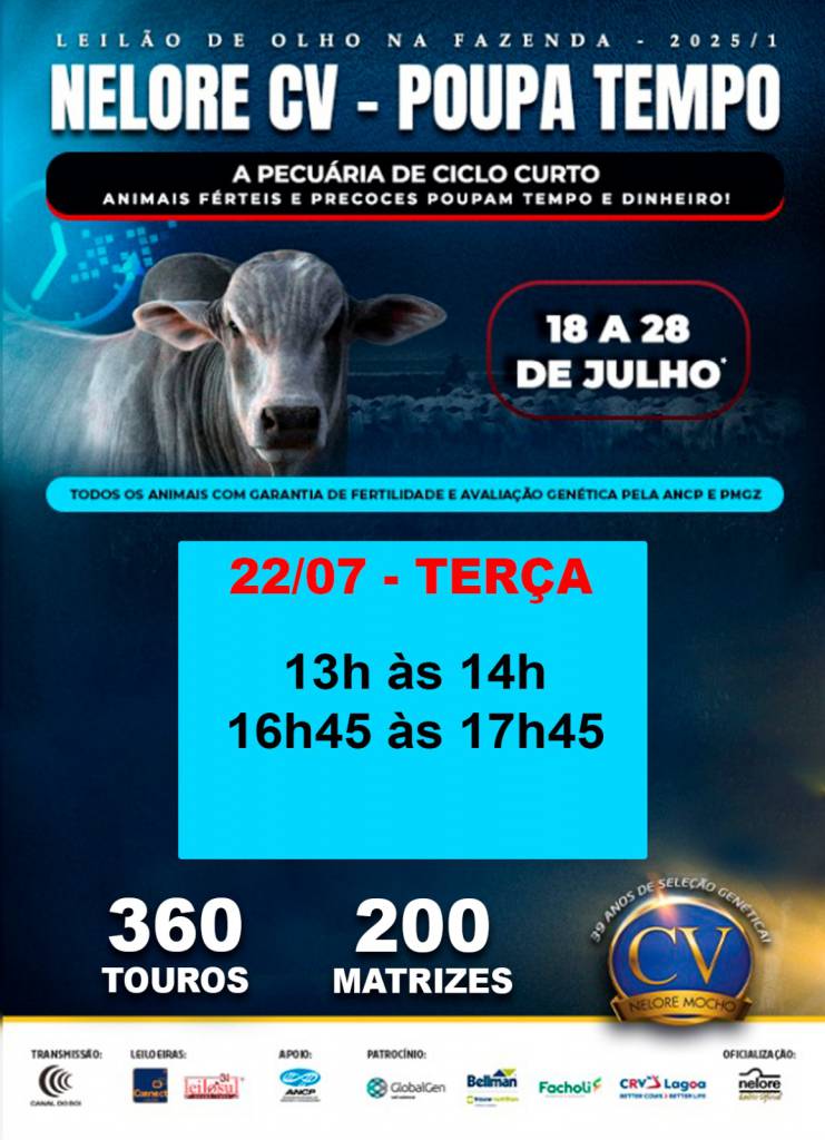 De Olho Na Fazenda Nelore CV hoje às 13h no Canal do Boi