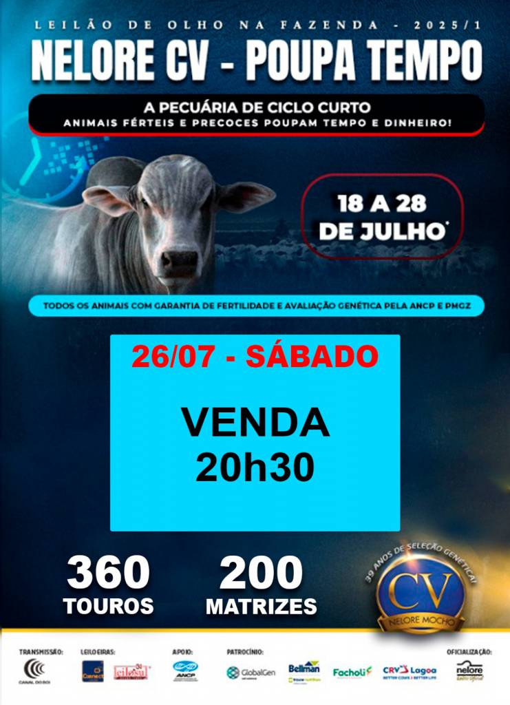 De Olho Na Fazenda Nelore CV hoje às 20h30 no Canal do Boi