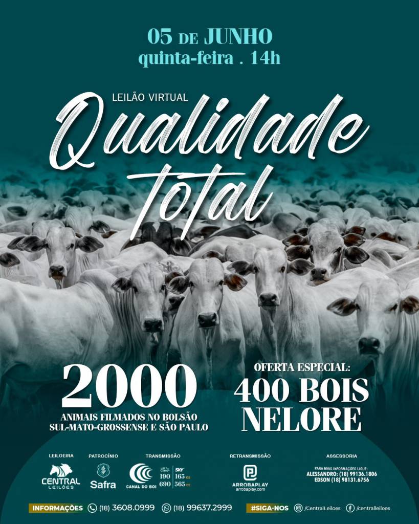 Leilão Virtual Qualidade Total hoje às 14h no Canal do Boi 
