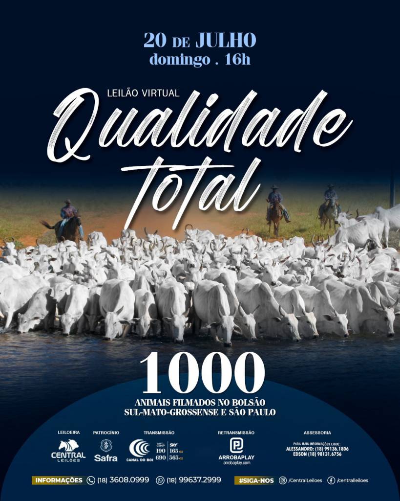 Leilão Virtual Qualidade Total hoje às 16h no Canal do Boi 