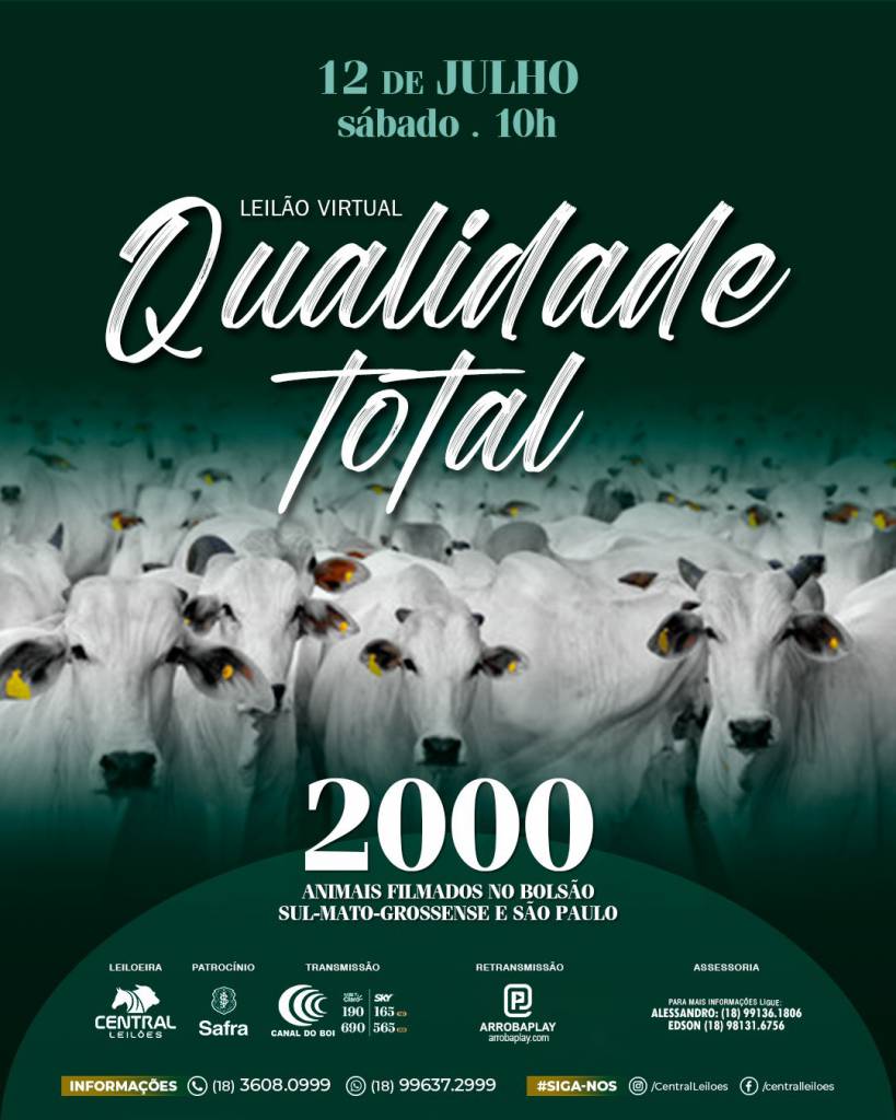 Leilão Virtual Qualidade Total hoje às 10h no Canal do Boi 