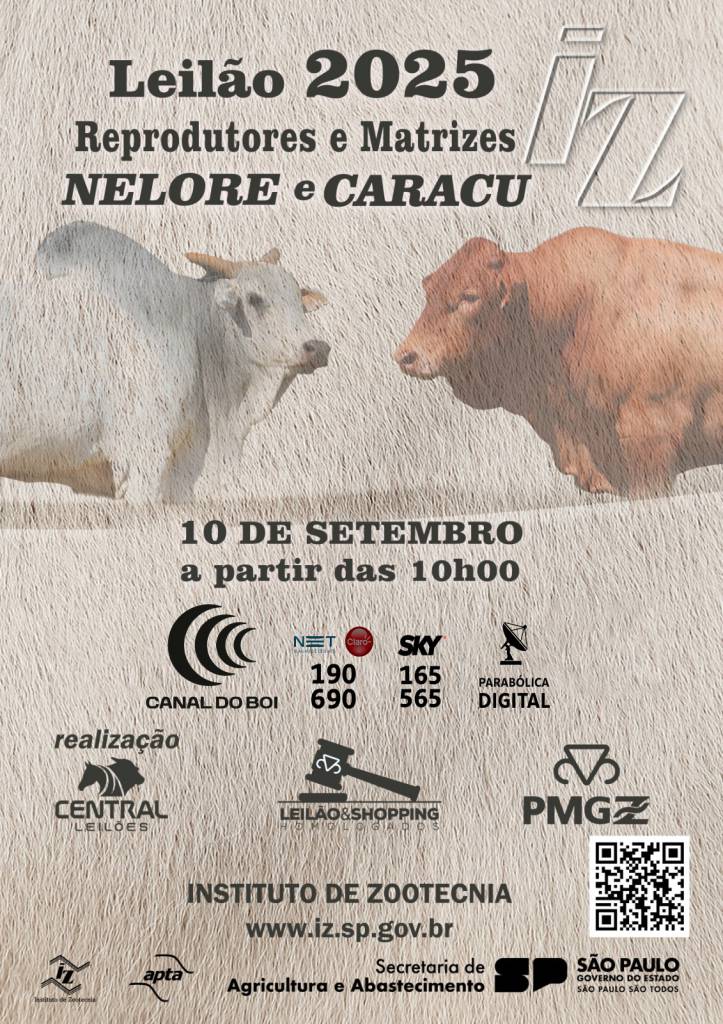 Leilão de Reprodutores e Matrizes IZ  hoje às 10h no Canal do Boi 
