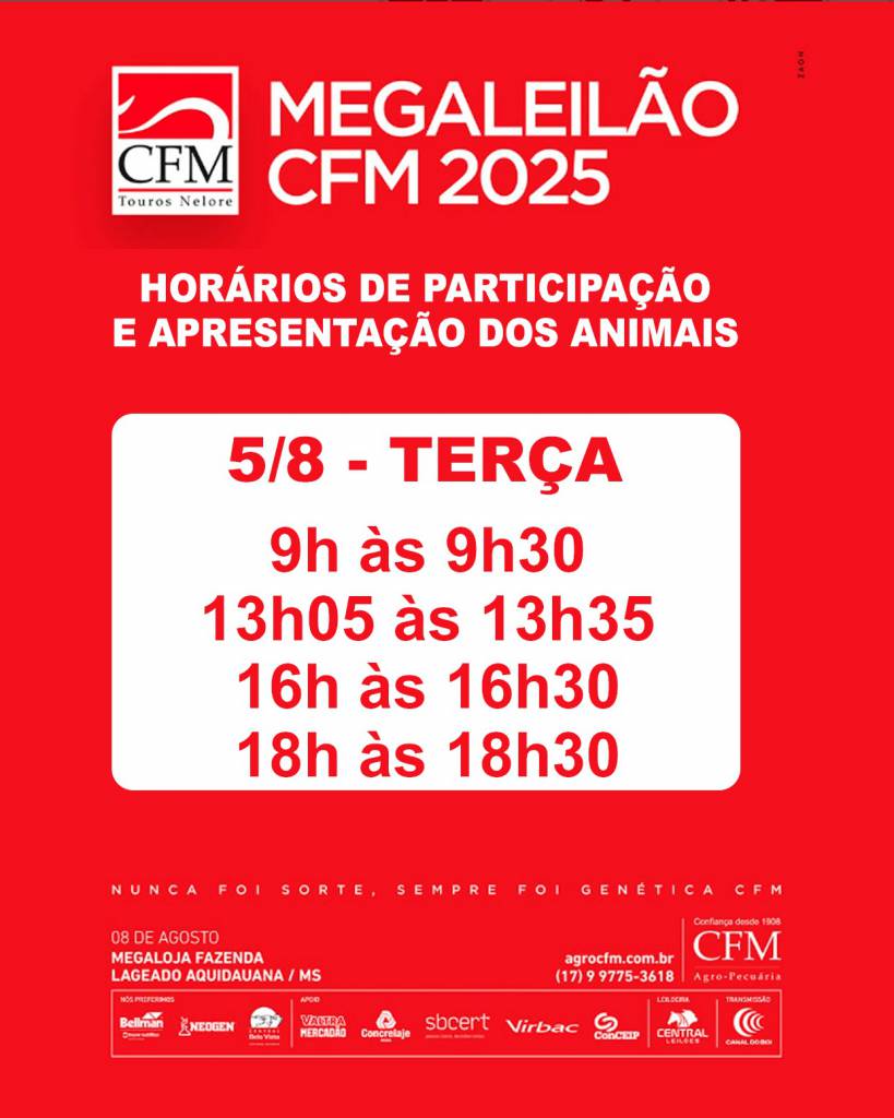Megaleilão CFM  2025 hoje às 9h no Canal do Boi