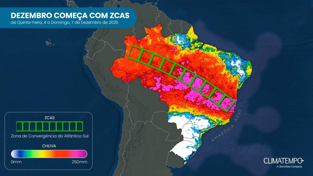 ZCAS marca o fim da primeira semana de dezembro