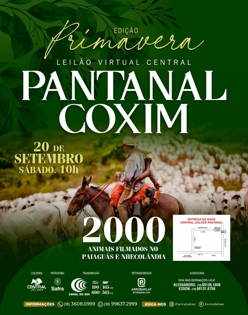 Leilão Virtual Central Pantanal Coxim hoje às 14h no Canal do Boi 