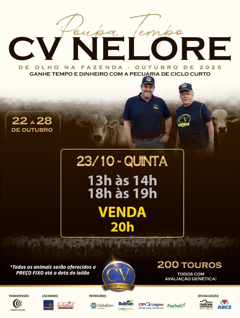 De Olho na Fazenda Poupa Tempo Nelore CV hoje no Canal do Boi