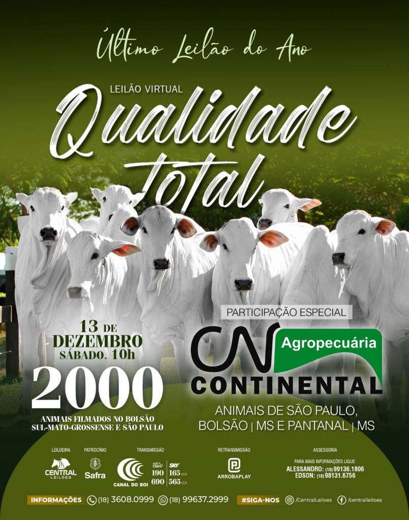 Leilão Virtual Qualidade Total hoje às 10h no Canal do Boi 