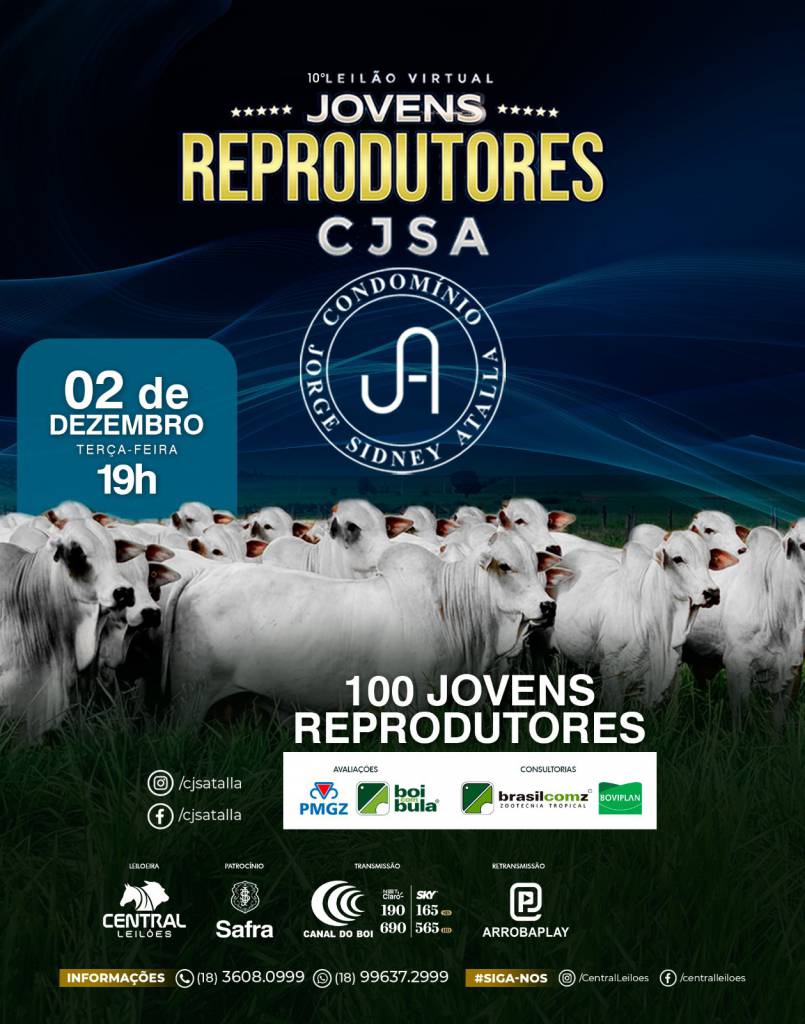 10º Leilão Virtual Jovens Reprodutores CJSA hoje às 19h no Canal do Boi 