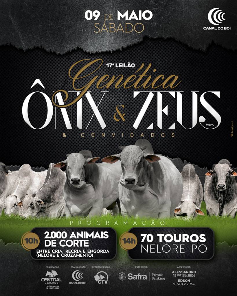 17º Leilão Virtual Genética Ônix & Zeus e Convidados hoje às 10h no Canal do Boi