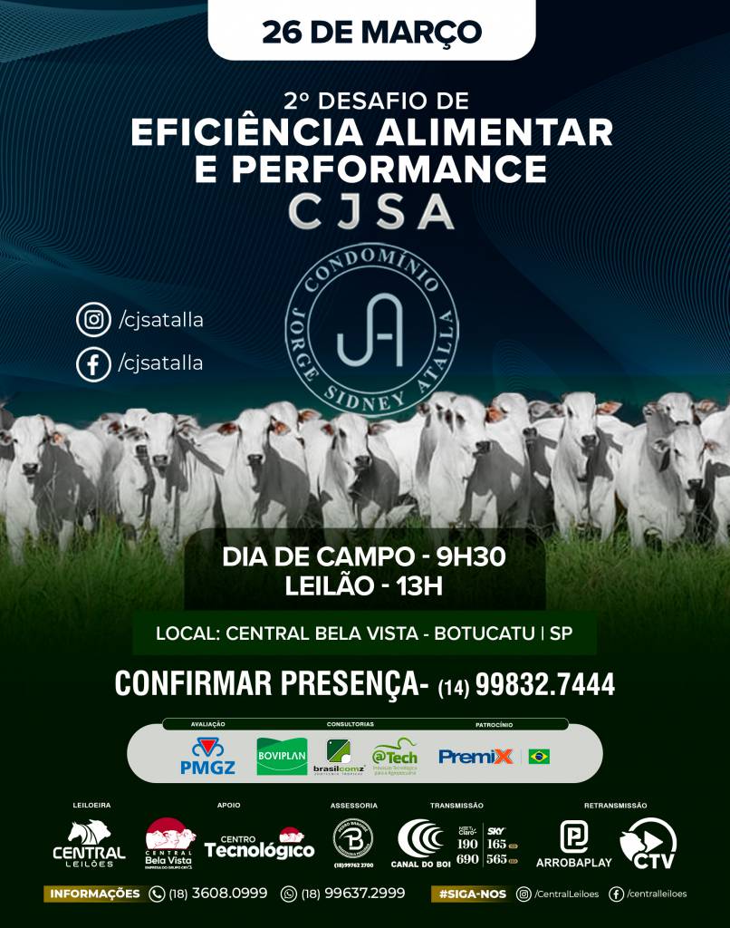 2º Desafio de Eficiência Alimentar e Performance CJSA hoje às 10h no Canal do Boi