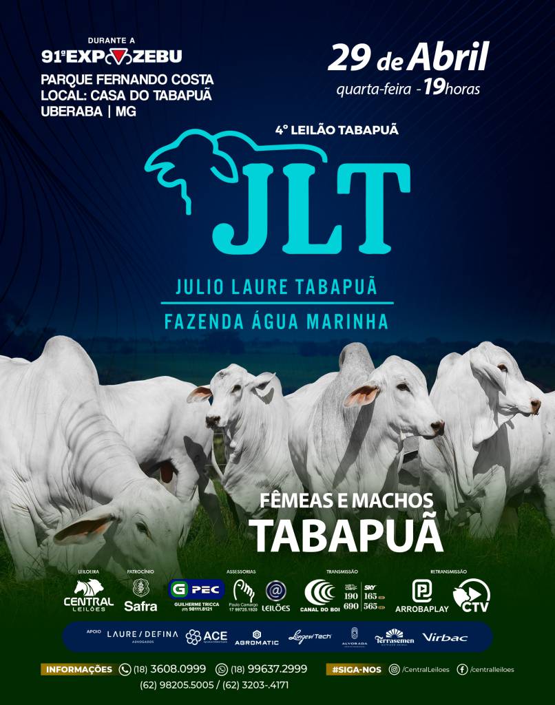 4º Leilão Tabapuã JLT oferta fêmeas e machos hoje às 20h no Canal do Boi