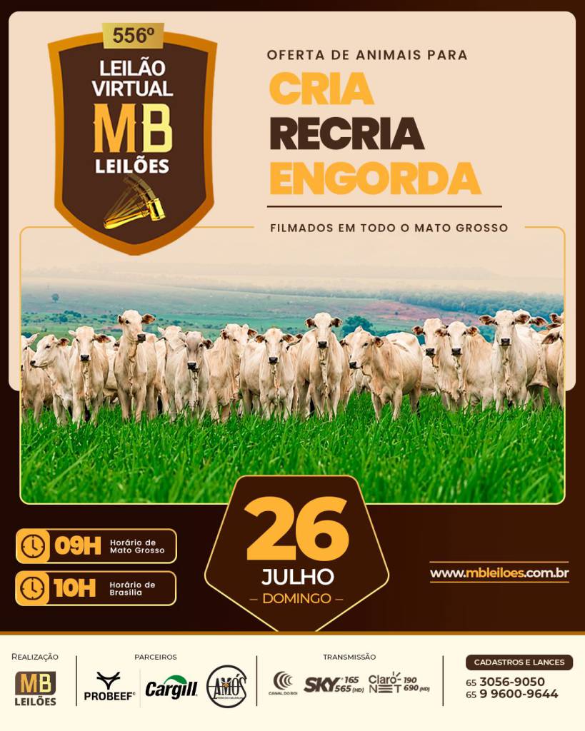 Canal do Boi transmite neste domingo o 556º Leilão Virtual MB Leilões