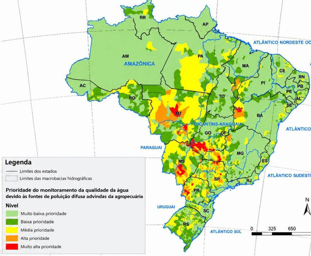 Estudo mapeia áreas no Brasil mais vulneráveis à poluição difusa gerada pela agropecuária