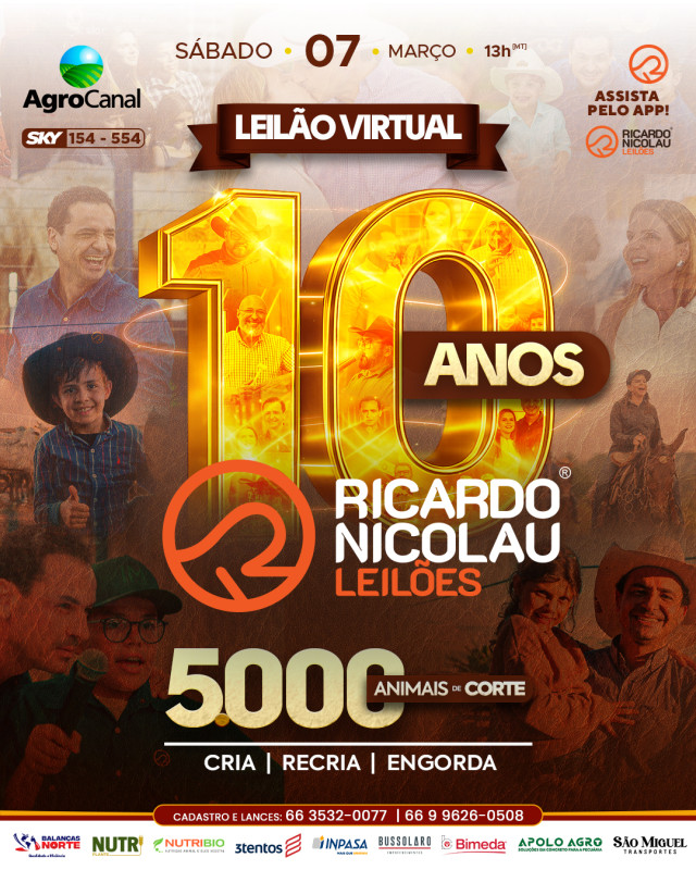 Leilão Virtual de Corte oferta 5.000 animais para cria, recria e engorda neste sábado no Canal do Boi