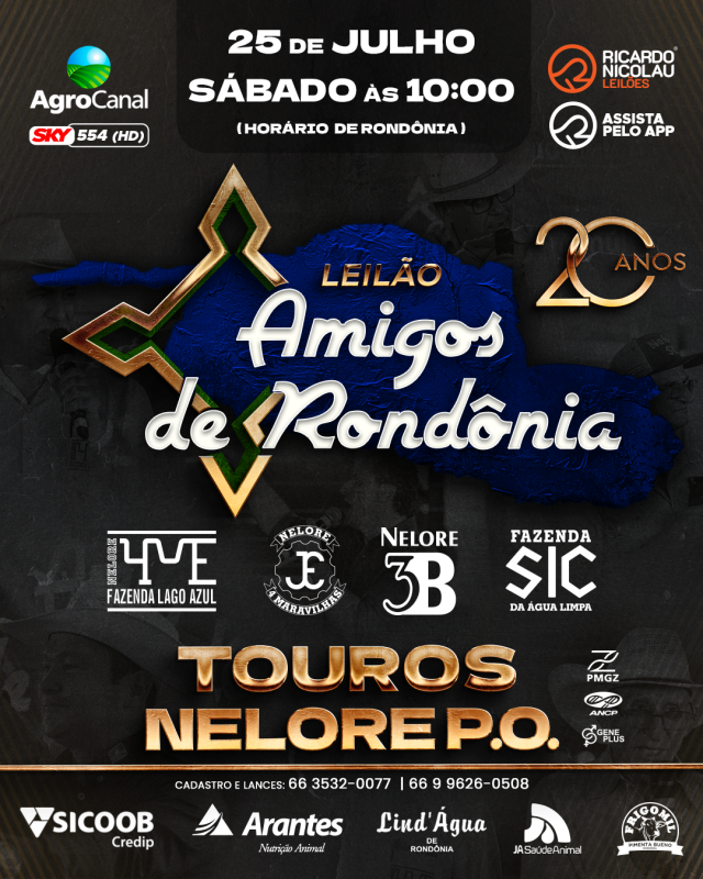 AgroCanal transmite neste sábado o Leilão Amigos de Rondônia - Etapa Touros