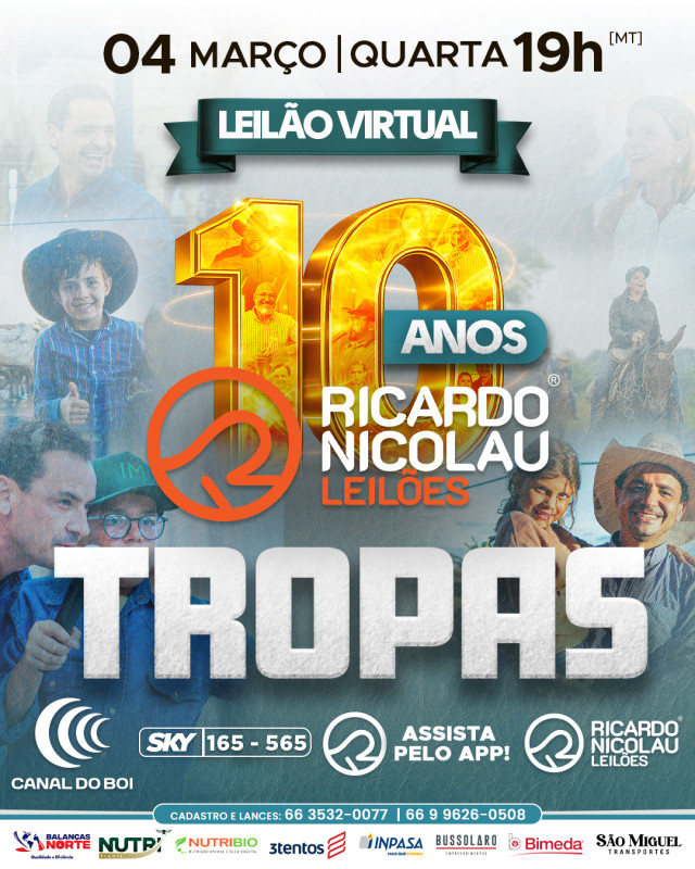 Ricardo Nicolau Leilões oferta equinos, asininos e muares nesta quarta-feira no Canal do Boi