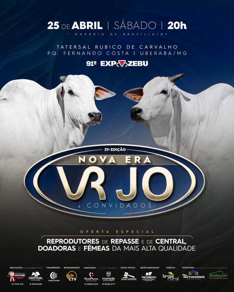 Leilão Nova Era VRJO oferta touros de repasse e central e fêmeas doadoras na 91ª Expozebu