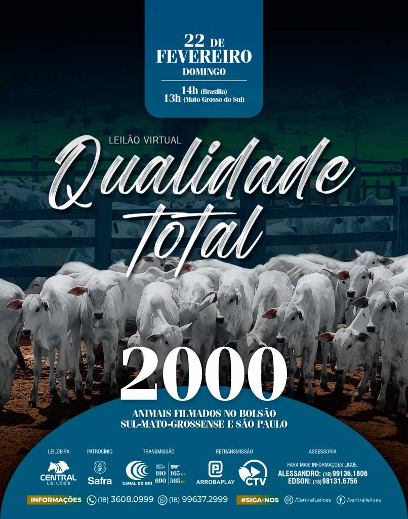 Leilão Qualidade Total oferta 2.000 animais neste domingo no Canal do Boi