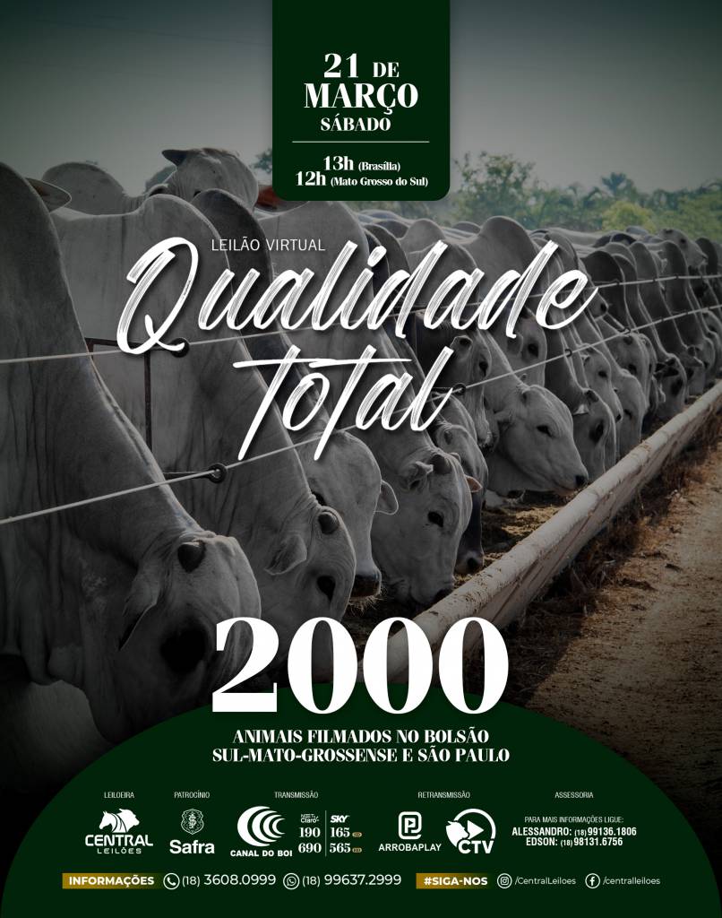 Leilão Virtual Qualidade Total oferta 2.000 animais neste sábado no Canal do Boi