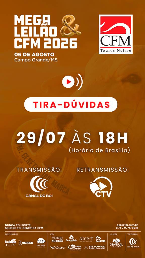 Tira-Dúvidas do Mega Leilão CFM 2026 acontece nesta quarta-feira às 18h no Canal do Boi