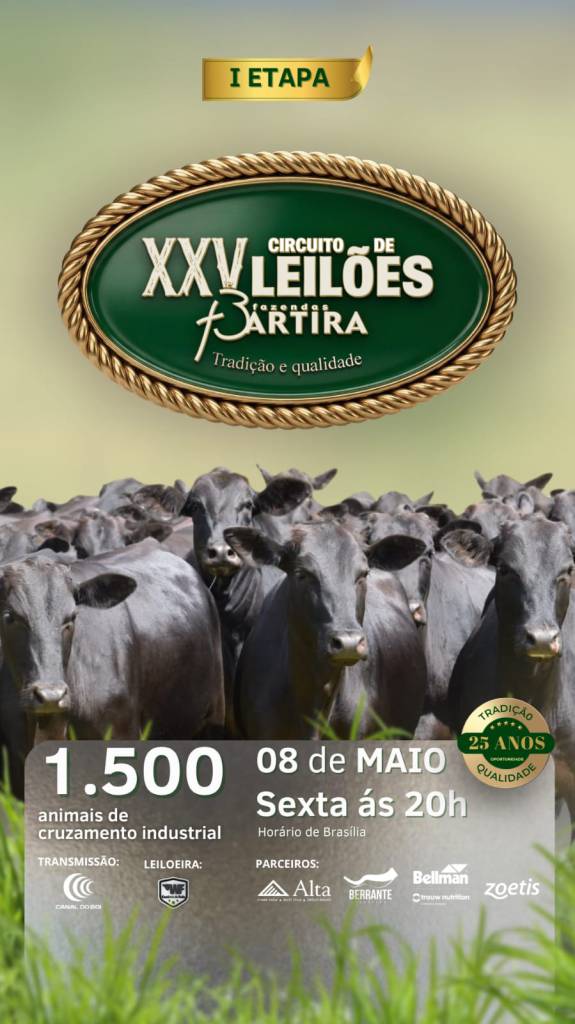 25º Circuito de Leilões Fazenda Bartira hoje às 20h no Canal do Boi