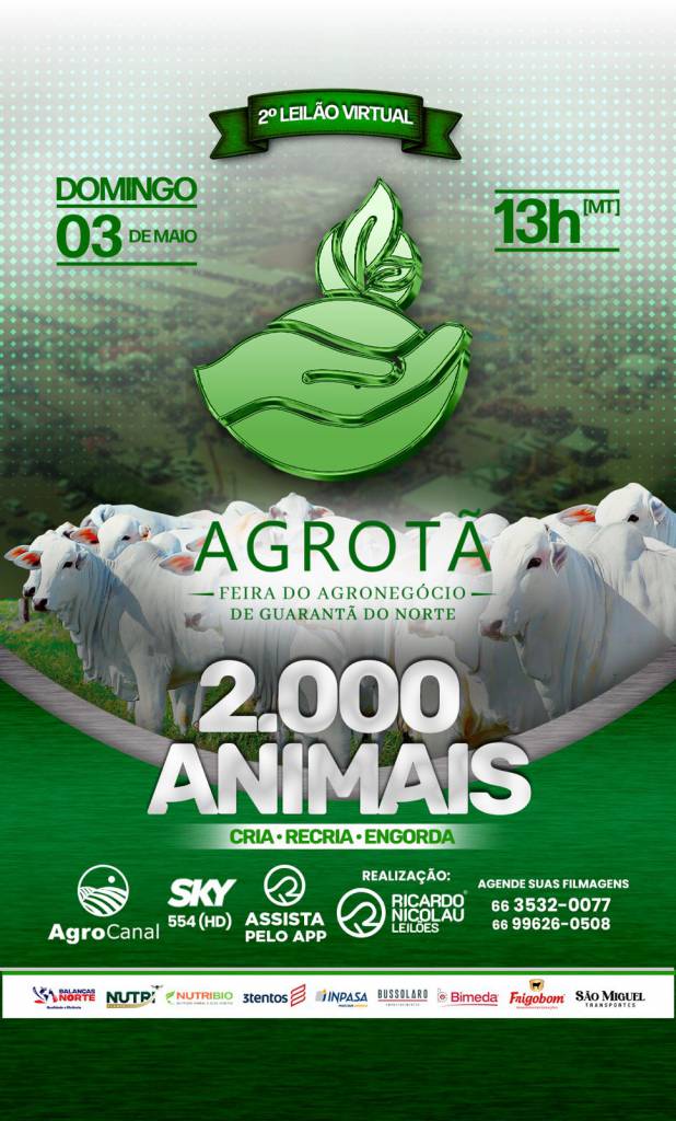 2º Leilão Virtual Agrotã neste domingo às 14h no Agro Canal