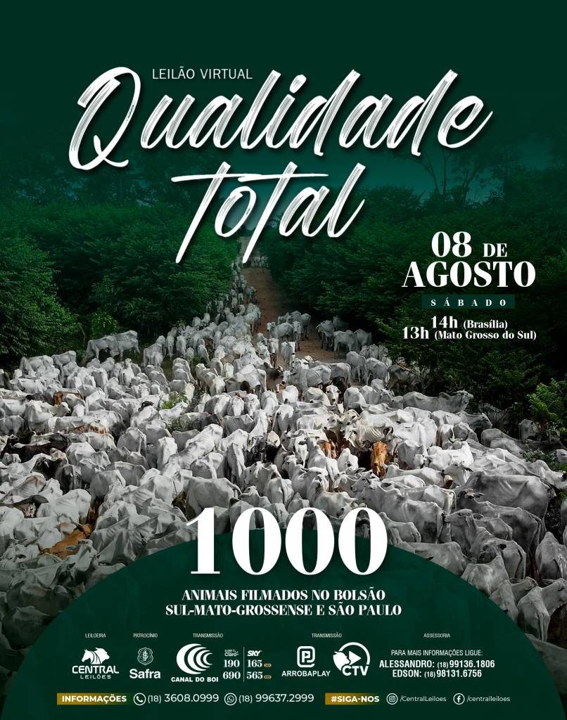 Leilão Virtual Qualidade Total oferta 1.000 animais de corte neste sábado no Canal do Boi