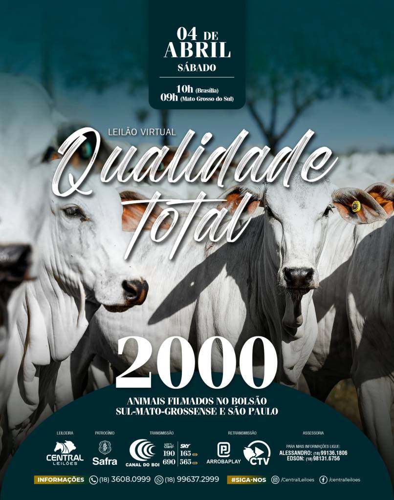 Leilão Virtual Qualidade Total neste sábado às 10h no Canal do Boi